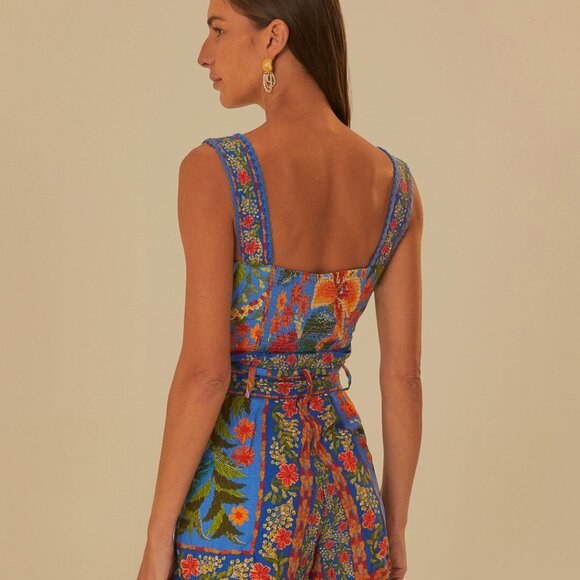 NEW FARM RIO Stitched Garden Blue Romper Size XXS - Picture 2 of 5
